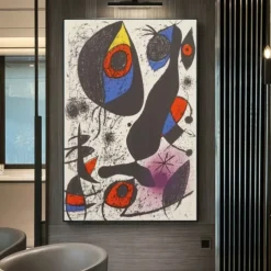 Hand Painted Copy Famous Joan Miro Paintings on Canvas Modern Artwork Abstract Canvas Wall Art Pictures For Living Room Decor (Dancer Heart Love) Frameless