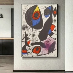 Hand Painted Copy Famous Joan Miro Paintings on Canvas Modern Artwork Abstract Canvas Wall Art Pictures For Living Room Decor (Dancer Heart Love) Frameless
