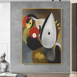 Hand Painted Copy Famous Joan Miro Paintings on Canvas Modern Artwork Abstract Canvas Wall Art Pictures For Living Room Decor (Dancer Heart Love) Frameless