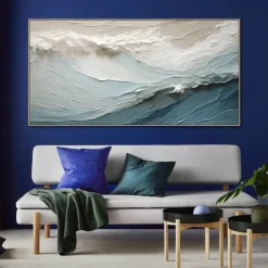 Hand painted 3D Textured Painting on Canvas handmade Blue ocean oil painting Minimalist Painting Sea Wave Painting Wabi-Sabi artwork Wall Art painting Morden Art Bedroom Wall Decor Fashion Art