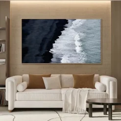 Hand painted 3D Textured Painting on Canvas handmade Blue ocean oil painting Minimalist Painting Sea Wave Painting Wabi-Sabi artwork Wall Art painting Morden Art Bedroom Wall Decor Fashion Art