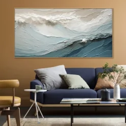 Hand painted 3D Textured Painting on Canvas handmade Blue ocean oil painting Minimalist Painting Sea Wave Painting Wabi-Sabi artwork Wall Art painting Morden Art Bedroom Wall Decor Fashion Art
