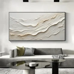 Hand painted Textured White Abstract Sandy Beach Oil Painting on Canvas handmade Original Blue Ocean Painting Custom Art Decor for Living room Wall Decor Wall Art