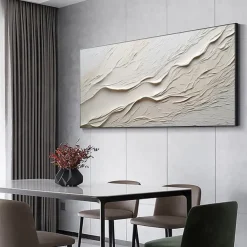 Hand painted Textured White Abstract Sandy Beach Oil Painting on Canvas handmade Original Blue Ocean Painting Custom Art Decor for Living room Wall Decor Wall Art