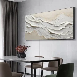 Hand painted Textured White Abstract Sandy Beach Oil Painting on Canvas handmade Original Blue Ocean Painting Custom Art Decor for Living room Wall Decor Wall Art