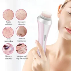 Handheld Facial Cleansing Brush With 4 Interchangeable Heads Lightweight Daily Cleansing Brush For Glowing Skin - Waterproof Facial Exfoliator