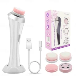 Handheld Facial Cleansing Brush With 4 Interchangeable Heads Lightweight Daily Cleansing Brush For Glowing Skin - Waterproof Facial Exfoliator