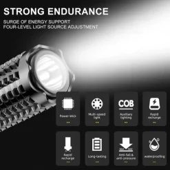 Handheld Flashlight Dual-Light Flashlight with COB Sidelight - USB Rechargeable, 6H Runtime, ABS Lightweight Body for Home, Camping & Emergencies