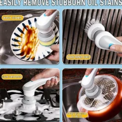 Handheld Rechargeable Shower Scrubber Power Cordless Electric Spin Scrubber with 3 Replaceable Brush Heads for Kitchen Bathtub