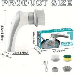 Handheld Rechargeable Shower Scrubber Power Cordless Electric Spin Scrubber with 3 Replaceable Brush Heads for Kitchen Bathtub