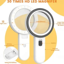 Handheld 10X Illuminated Magnifier Microscope Magnifying Glass Aid Reading for Seniors loupe Jewelry Repair Tool With LED