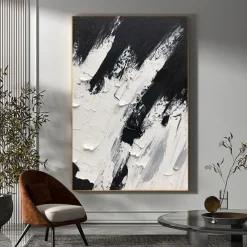 Handmade Black And White Abstract Texture Canvas Wall Art Paintings Modern Simple Abstract Picture Large Thick Oil Art Decor For Living Room Frame Ready To Hang