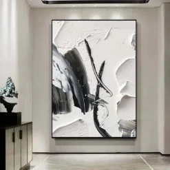 Handmade Black And White Abstract Texture Canvas Wall Art Paintings Modern Simple Abstract Picture Large Thick Oil Art Decor For Living Room Frame Ready To Hang