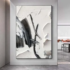 Handmade Black And White Abstract Texture Canvas Wall Art Paintings Modern Simple Abstract Picture Large Thick Oil Art Decor For Living Room Frame Ready To Hang