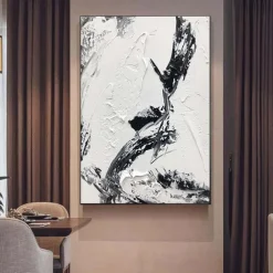 Handmade Black And White Abstract Texture Canvas Wall Art Paintings Modern Simple Abstract Picture Large Thick Oil Art Decor For Living Room Frame Ready To Hang