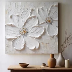 Handmade Hand Painted Oil Painting 3D Large White Flower Oil Painting On Canvas Original Acrylic Painting Heavy Textured Painting Abstract Landscape Wall Art Floral Wall Decor