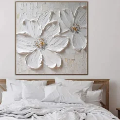 Handmade Hand Painted Oil Painting 3D Large White Flower Oil Painting On Canvas Original Acrylic Painting Heavy Textured Painting Abstract Landscape Wall Art Floral Wall Decor