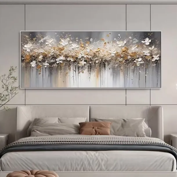 Handmade Oil Painting Canvas Wall Art Decoration Abstract F lowers Horizontal Bed Decoration Painting for Bedroom for Home Decor Rolled Frameless Unstretched Painting