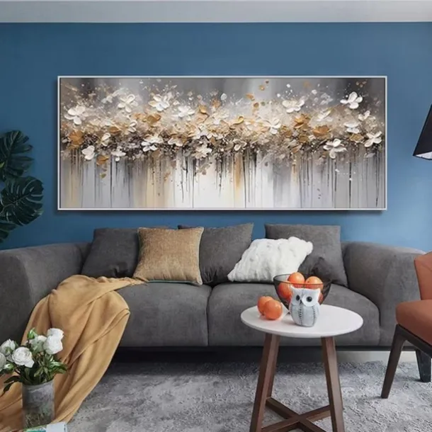 Handmade Oil Painting Canvas Wall Art Decoration Abstract F lowers Horizontal Bed Decoration Painting for Bedroom for Home Decor Rolled Frameless Unstretched Painting