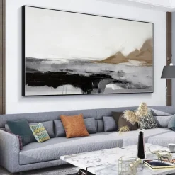 Handmade Oil Painting Canvas Wall Art Decoration Black and White Minimalism Abstract for Home Decor Rolled Frameless Unstretched Painting