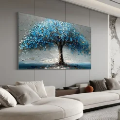 Handmade Original Tree of Life Oil Painting On Canvas Wall Abstract Tree Landscape Painting for Home Decor With Stretched Frame/Without Inner Frame Painting