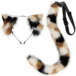 Handmade Plush Three Flower Cat Ear Headdress Cat Tail Set Simulation Animal Ear Hair Hoop Animal Tail Cartoon Exhibition Cosplay AccessoriesCosplay Props