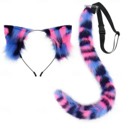 Handmade Plush Three Flower Cat Ear Headdress Cat Tail Set Simulation Animal Ear Hair Hoop Animal Tail Cartoon Exhibition Cosplay AccessoriesCosplay Props