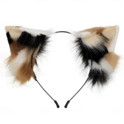 Handmade Plush Three Flower Cat Ear Headdress Cat Tail Set Simulation Animal Ear Hair Hoop Animal Tail Cartoon Exhibition Cosplay AccessoriesCosplay Props