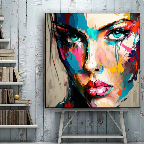 Handmade Wall Art Palette Figure Portrait Woman Face Home Wall Decor Rolled Canvas (No Frame)