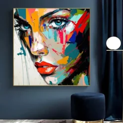 Handmade Wall Art Palette Figure Portrait Woman Face Home Wall Decor Rolled Canvas (No Frame)