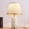 Hand-Painted Gold Glazed Ceramic Table Lamp Gorgeous Bedroom Bedside Lamp with Barrel-Shaped Lampshade Traditional Vase Bedroom Desk Lamp 47 * 30 Cm 85-265V