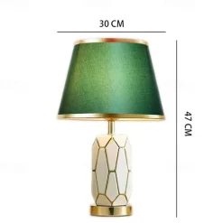 Hand-Painted Gold Glazed Ceramic Table Lamp Gorgeous Bedroom Bedside Lamp with Barrel-Shaped Lampshade Traditional Vase Bedroom Desk Lamp 47 * 30 Cm 85-265V