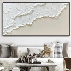 Hand-painted Minimalist Ocean Painting on Canvas 3D Textured Wall Art Earth Tone Seawaves Wall Art Living Room Painting Fashion Room Decor No Frame