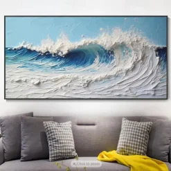 Hand-painted Minimalist Ocean Painting on Canvas 3D Textured Wall Art Earth Tone Seawaves Wall Art Living Room Painting Fashion Room Decor No Frame