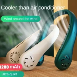 Hands-Free Hanging Neck Fan – Leafless USB Powered Portable Fan with 1200mAh Battery, Bladeless Cooling for Travel
