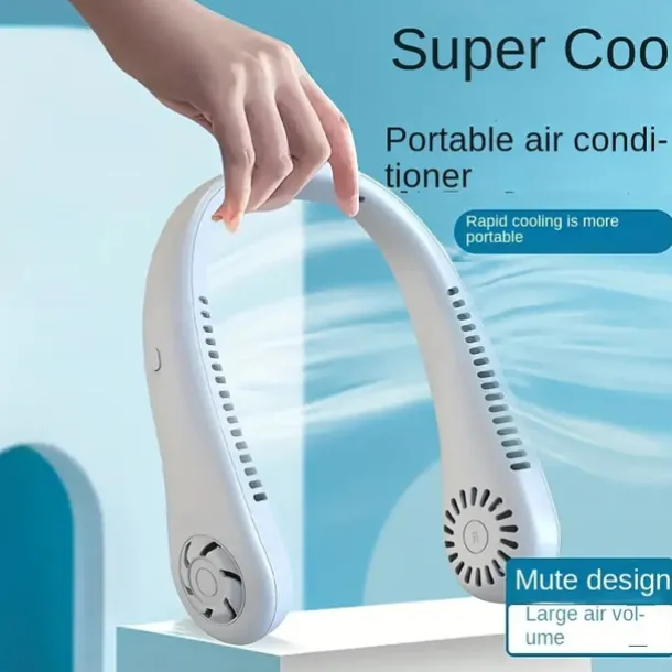 Hands-Free Hanging Neck Fan – Leafless USB Powered Portable Fan with 1200mAh Battery, Bladeless Cooling for Travel