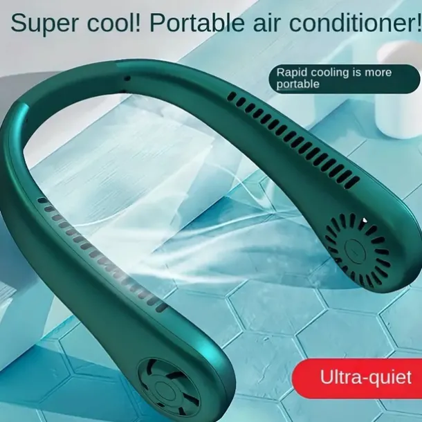 Hands-Free Hanging Neck Fan – Leafless USB Powered Portable Fan with 1200mAh Battery, Bladeless Cooling for Travel