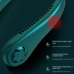 Hands-Free Hanging Neck Fan – Leafless USB Powered Portable Fan with 1200mAh Battery, Bladeless Cooling for Travel