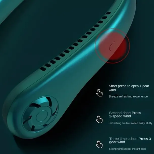 Hands-Free Hanging Neck Fan – Leafless USB Powered Portable Fan with 1200mAh Battery, Bladeless Cooling for Travel