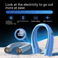 Hands-Free Neck Fan – Bladeless Wearable USB Rechargeable Fan with 360° Cooling, 3 Speeds, and Headphone-Style Design