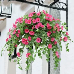 Hanging Artificial Silk Morning Glory Imitation Flower Vine Wedding Garden Decor Fake Plant Vibrantly Color Flower Green Plant for Home Garden Fence Stairway Decor