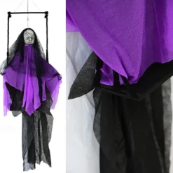 Hanging Ghost Decoration Creepy Lace Fabric Pendant for Halloween Bar and Decor for Parties Lightweight and Scary Design