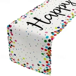 Happy Birthday Table Runner, White Birthday Celebration Party Table Decoration