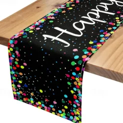 Happy Birthday Table Runner, White Birthday Celebration Party Table Decoration