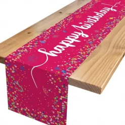 Happy Birthday Table Runner, White Birthday Celebration Party Table Decoration