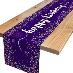 Happy Birthday Table Runner, White Birthday Celebration Party Table Decoration