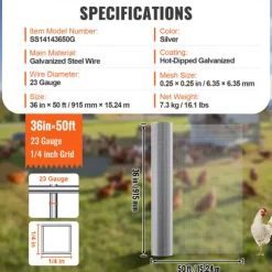 Hardware Cloth, Hot Dipped Galvanized Wire Mesh Roll, Chicken Wire Fencing, Wire Mesh for Rabbit Cages, Garden, Small Rodents