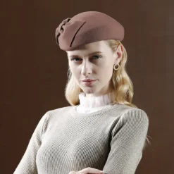 Hats 100% Wool Beret Hat Saucer Hat Wedding Tea Party Elegant Wedding With Bowknot Pure Color Headpiece Headwear