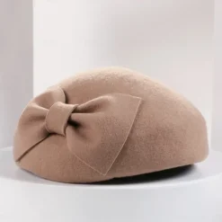 Hats 100% Wool Beret Hat Saucer Hat Wedding Tea Party Elegant Wedding With Bowknot Pure Color Headpiece Headwear