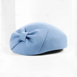 Hats 100% Wool Beret Hat Saucer Hat Wedding Tea Party Elegant Wedding With Bowknot Pure Color Headpiece Headwear